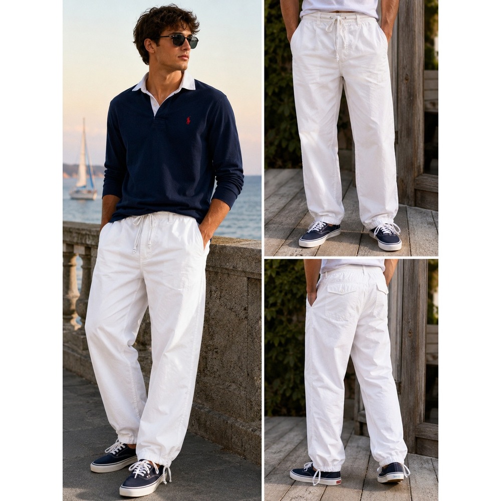 Polo Ralph Lauren‎ Pants White Drawstring Ankle Cuffs Utility Casual Men's 34x32